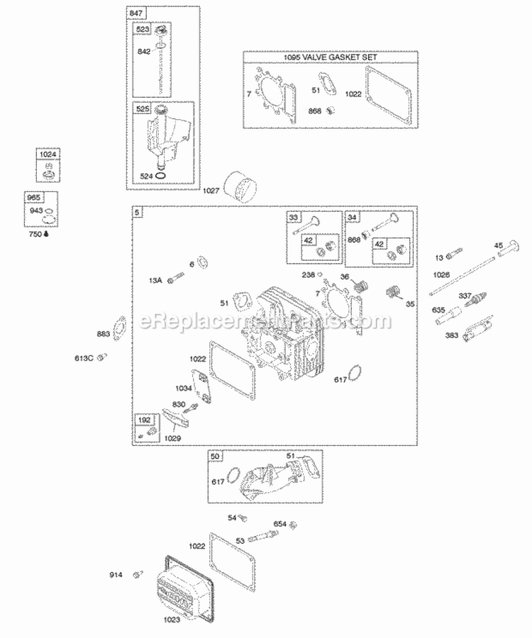 Cylinder Head Gasket Set - Valve Lubrication Valves Diagram and Parts List for 282H07-0110-E1  Briggs and Stratton Engine